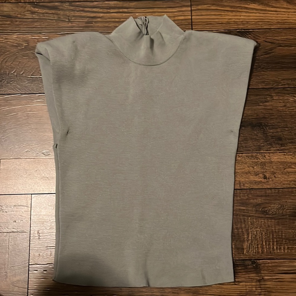 Zara Structured Shoulder Mock Neck Top